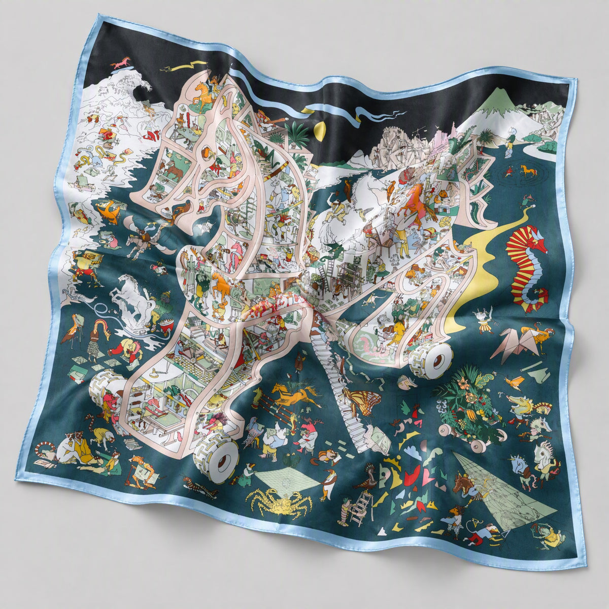 Magical Horse Garden Mulberry Silk Square Scarf – 27 in