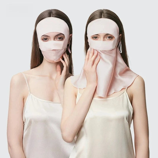 Double-Layer 100% Mulberry Silk Sun Protection Face Mask & Hood – Full Coverage