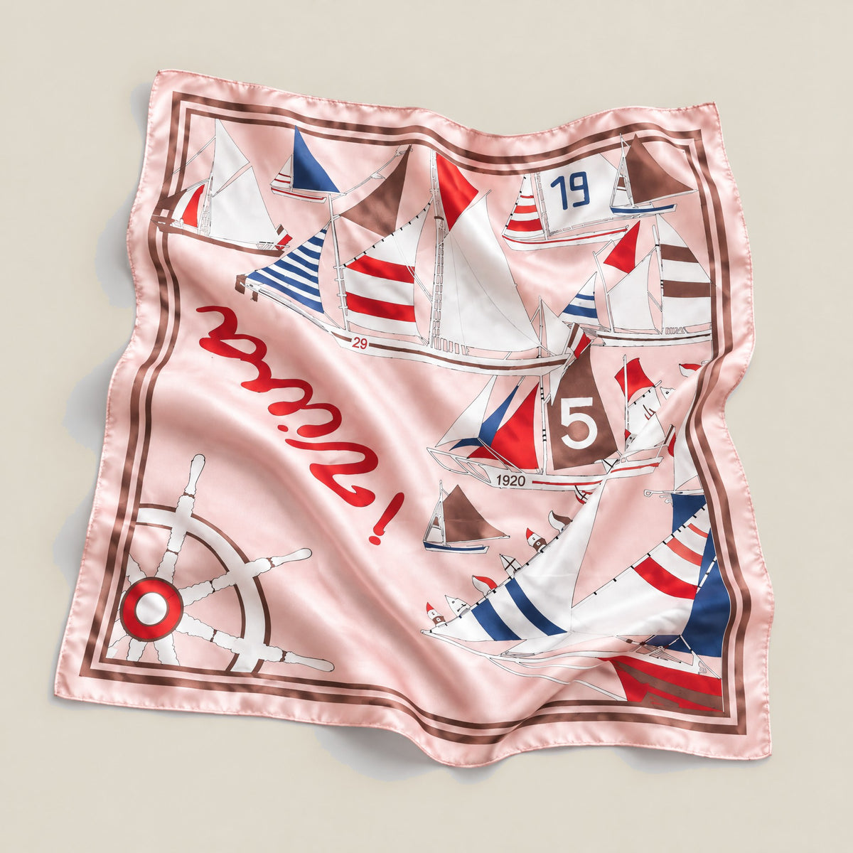 Sailboat No. 5 mulberry silk square scarf detail showing silk texture and print