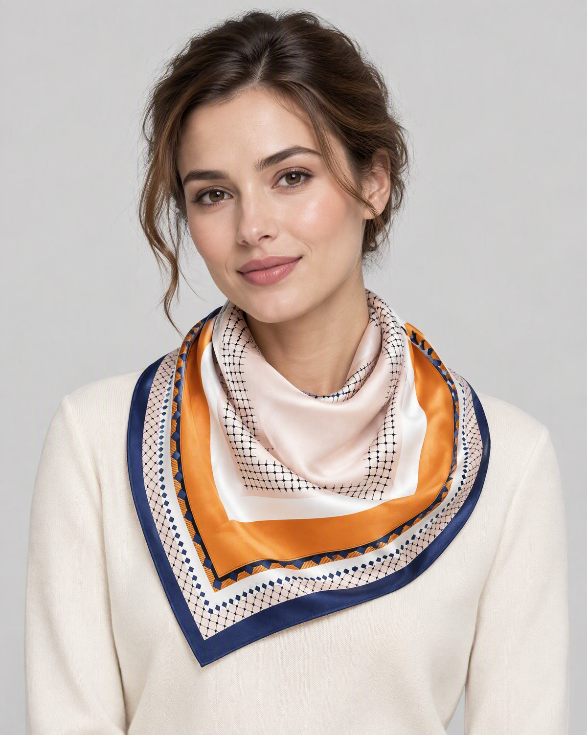 Orange Blue Checkerboard Mulberry Silk Square Scarf – 26 x 26 in