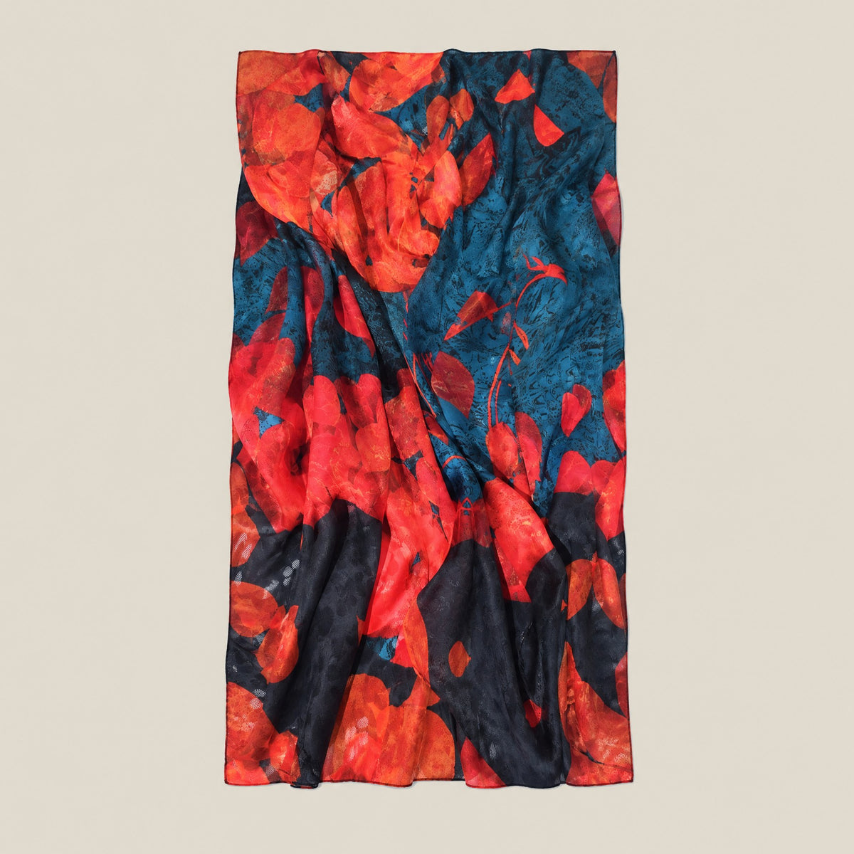 Vibrant red jacquard mulberry silk scarf