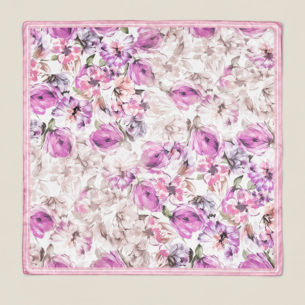 Purple Blooming mulberry silk square scarf