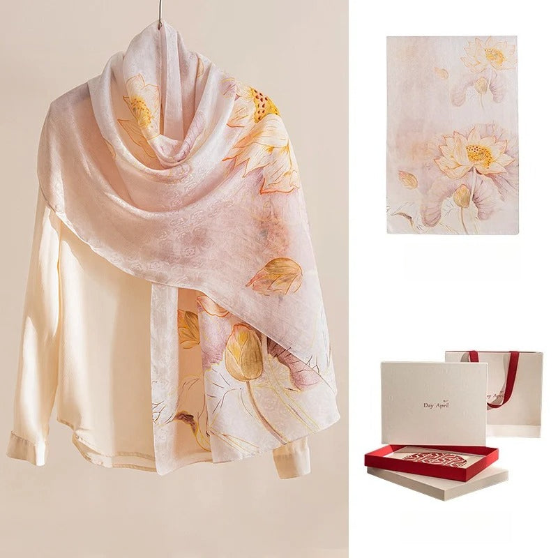 Square & Long 100% Mulberry Silk Scarf – Floral Print Lightweight Shawl, 34 x 34 in