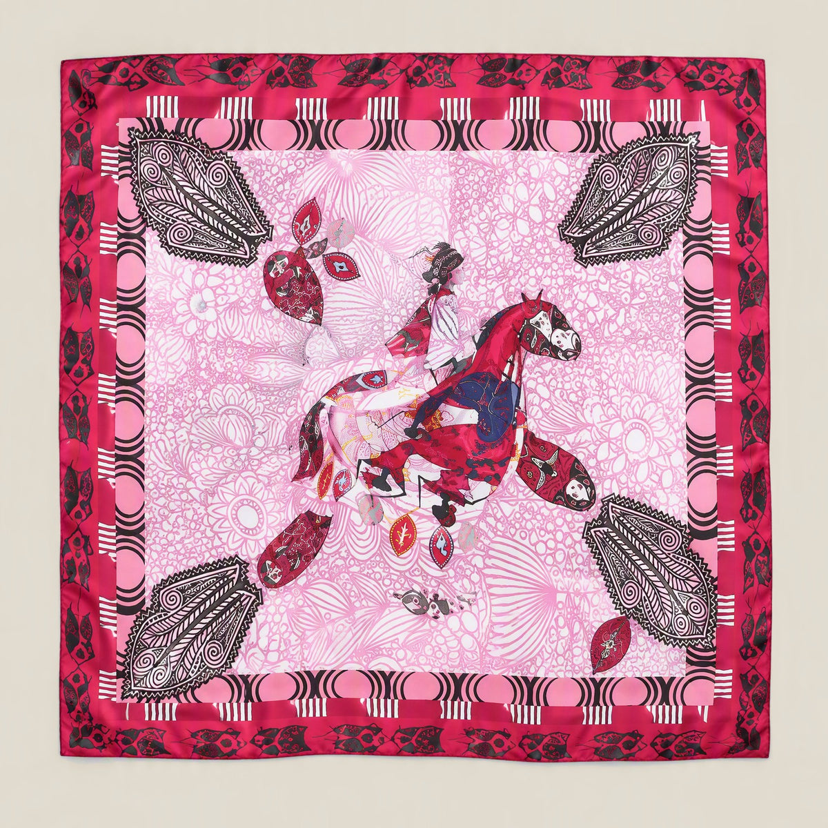 Tribal print mulberry silk square scarf