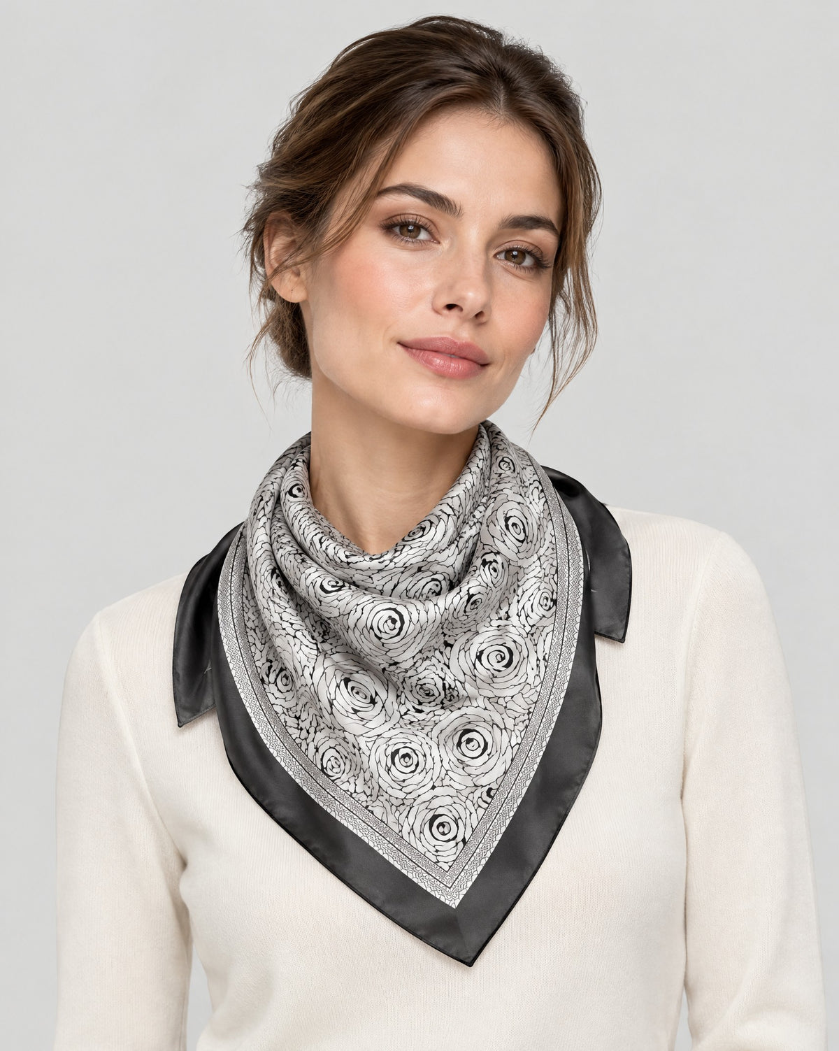 Black Rose Mulberry Silk Long Scarf – 16.5 x 63 in