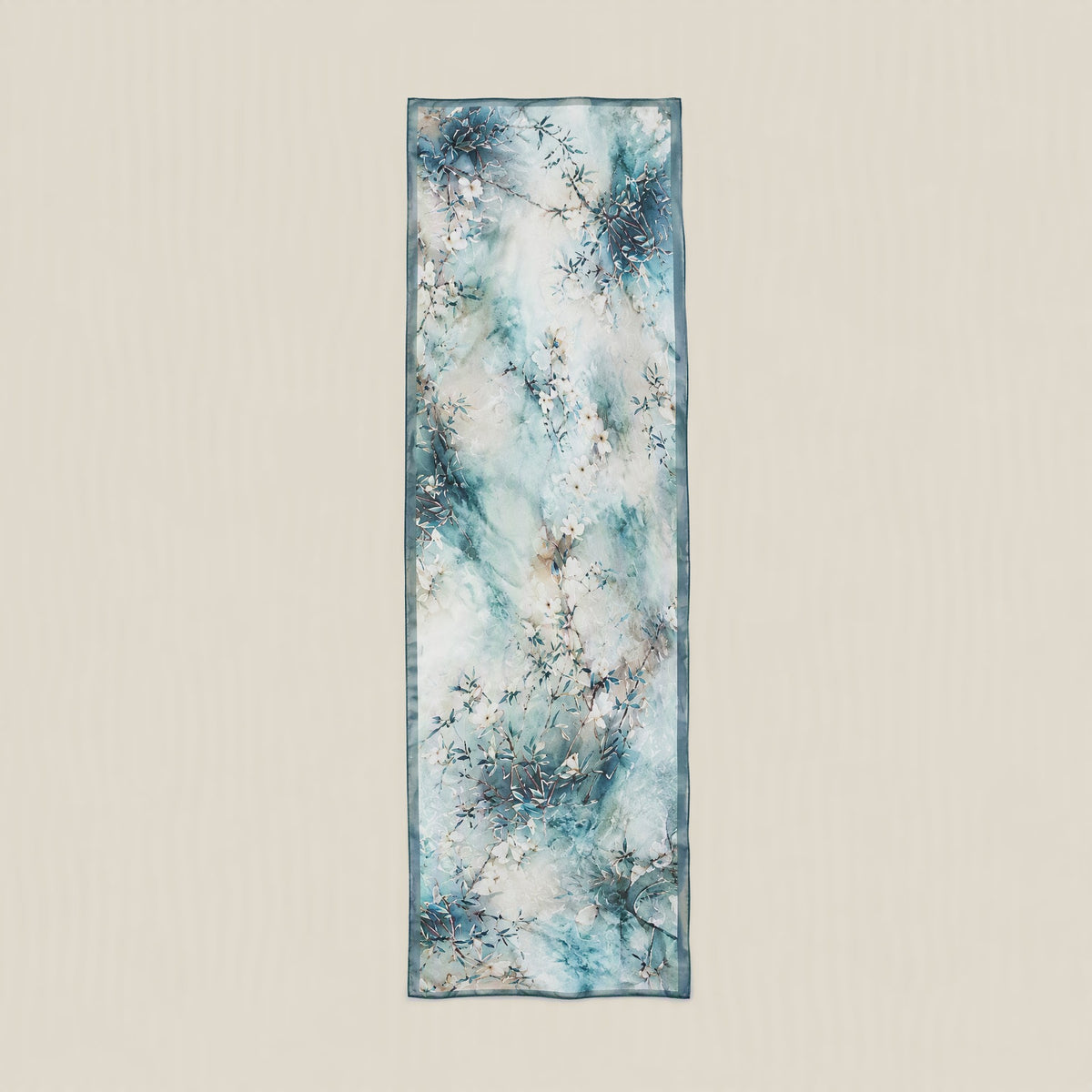 Blue green magnolia mulberry silk scarf