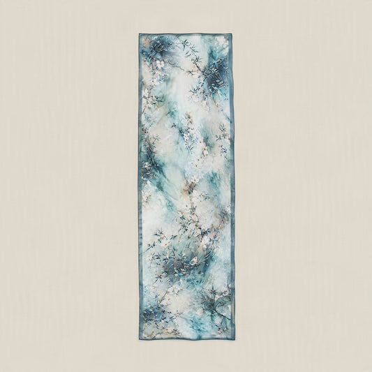 Blue green magnolia mulberry silk scarf
