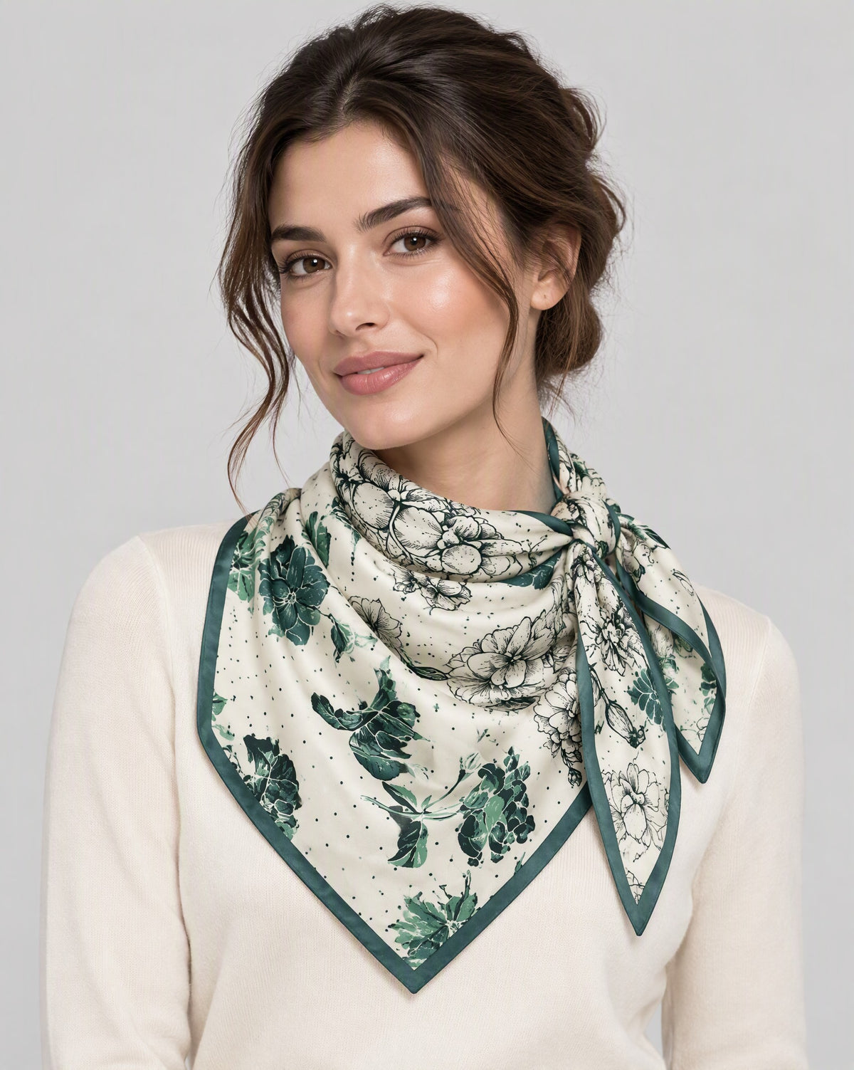 Dark Green Lily Mulberry Silk Square Scarf – 21 x 21 in