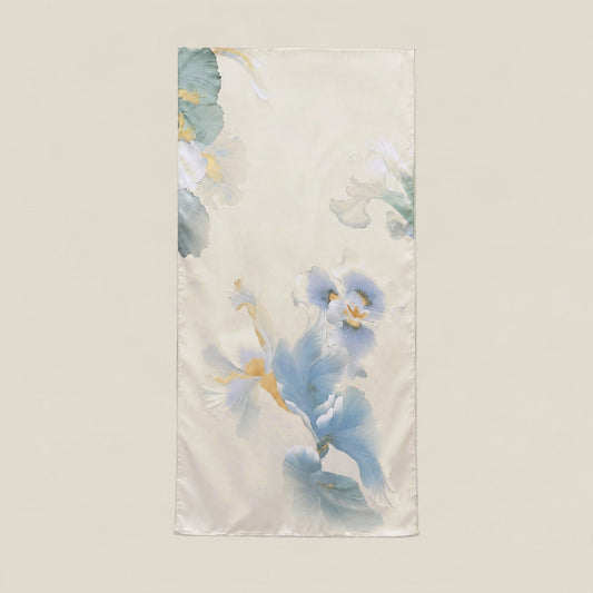 Beige iris mulberry silk scarf