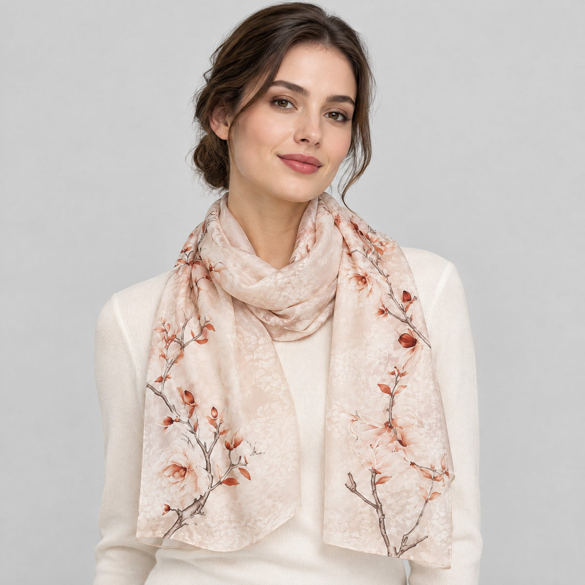 Magnolia Jacquard Mulberry Silk Scarf – 43 x 75 in