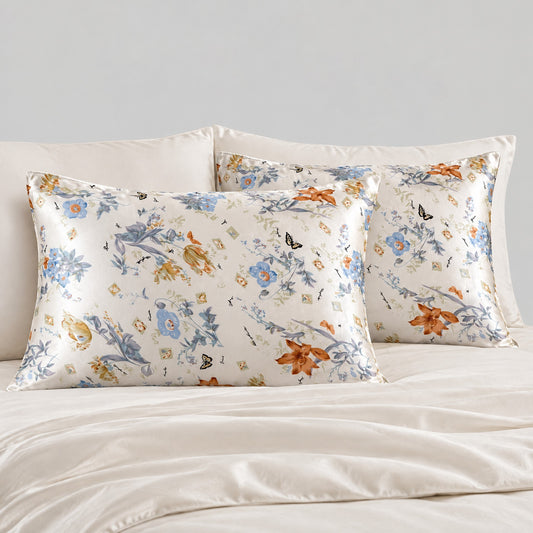 Wheat Sprig Printed Mulberry Silk Pillowcase – 20 x 30 in, Hidden Zipper