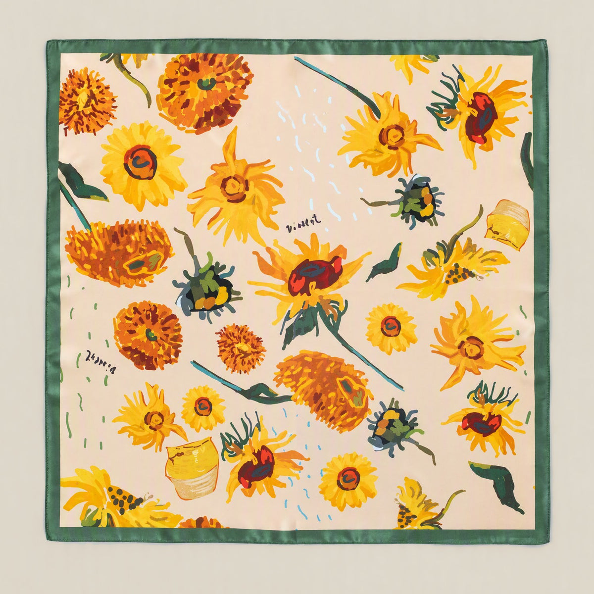 Graffiti Sunflower mulberry silk square scarf