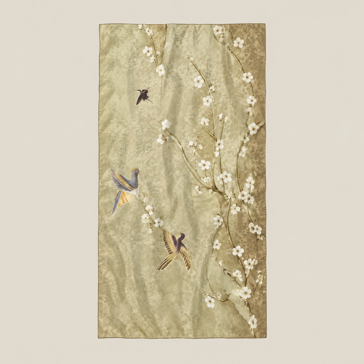 Green Oriole jacquard mulberry silk scarf