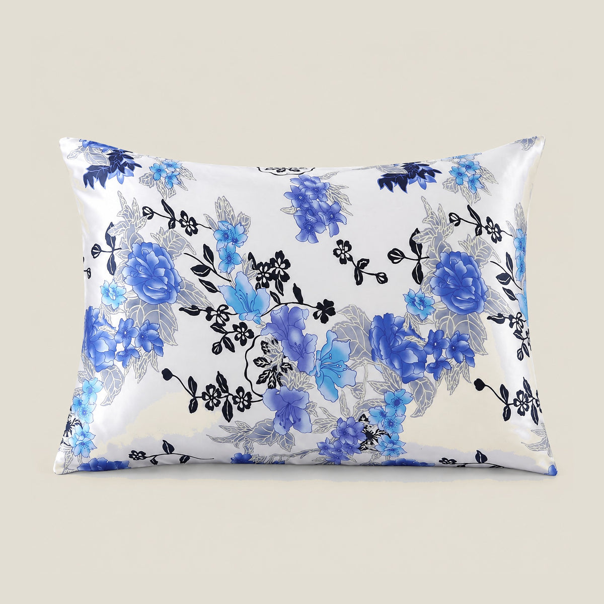 Delft Blue Floral printed mulberry silk pillowcase
