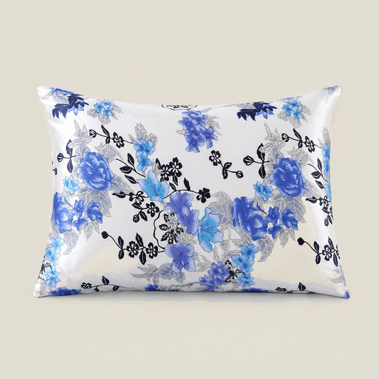 Delft Blue Floral printed mulberry silk pillowcase
