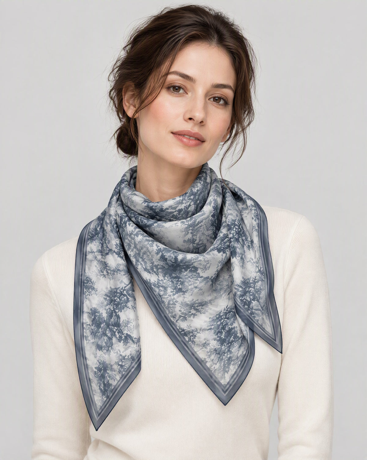 Gray Blue Trees Mulberry Silk Scarf – 69 x 43 in