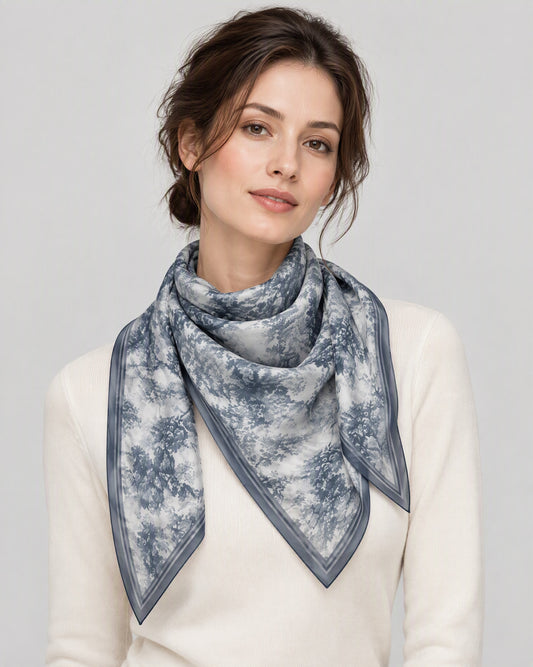 Gray Blue Trees Mulberry Silk Scarf – 69 x 43 in