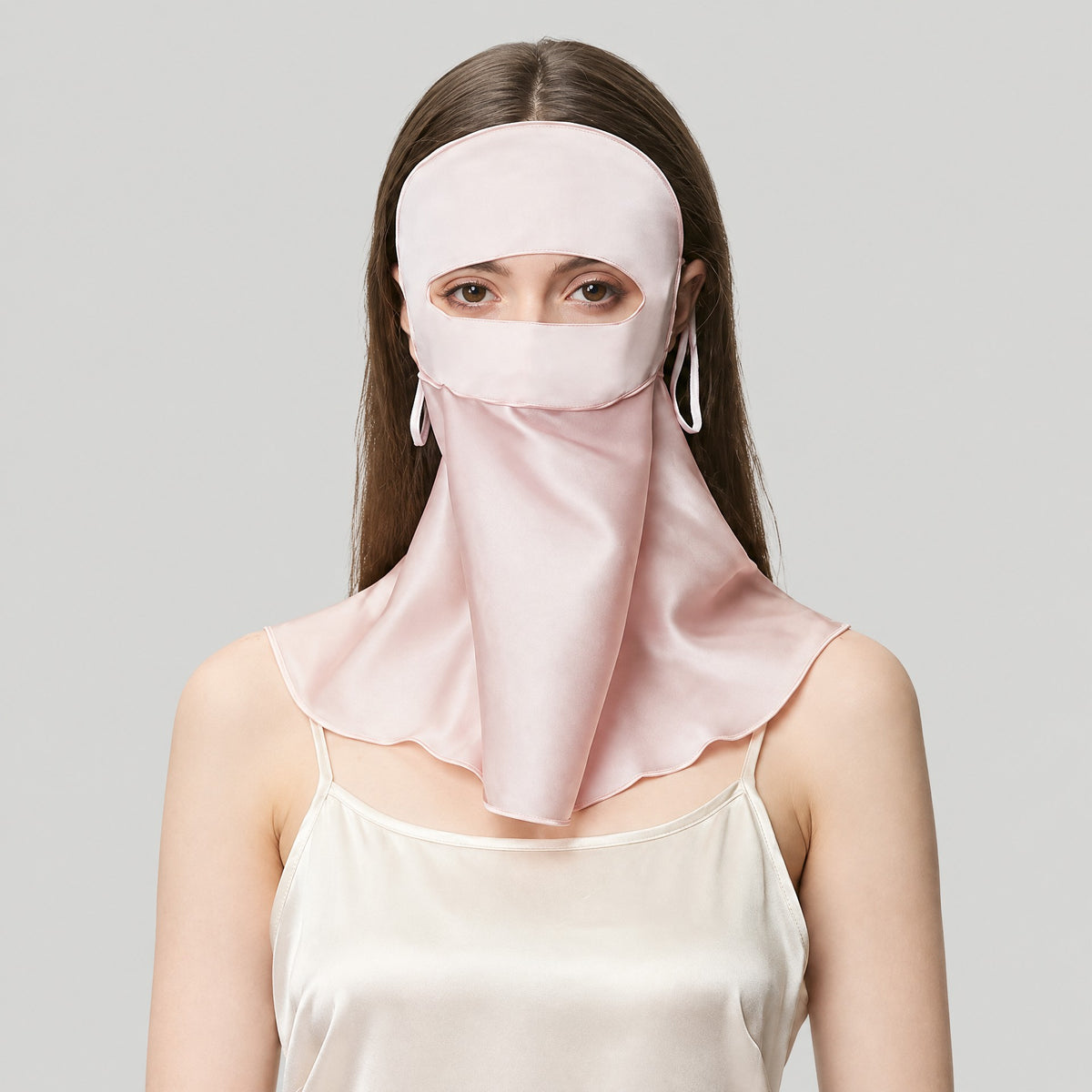 Double-Layer Mulberry Silk Full-Face Sun Hood with Neck Guard