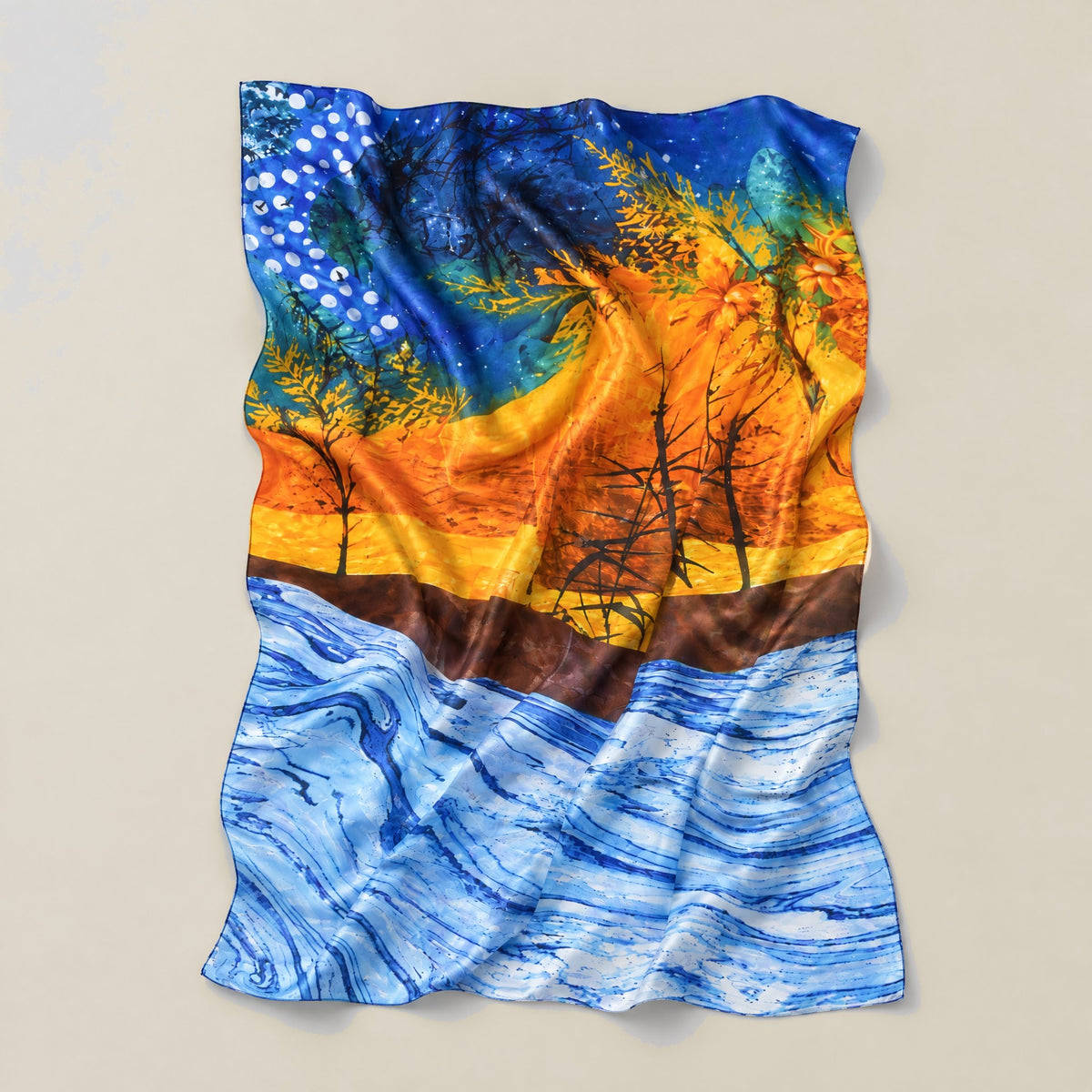 Forest jacquard mulberry silk scarf detail showing silk texture and print