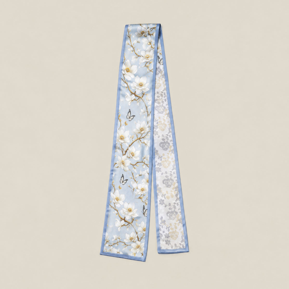 Butterfly Branch slim mulberry silk scarf