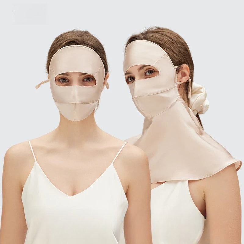 Full-Face 100% Mulberry Silk Sun Protection Mask – UV-Blocking with Neck Coverage