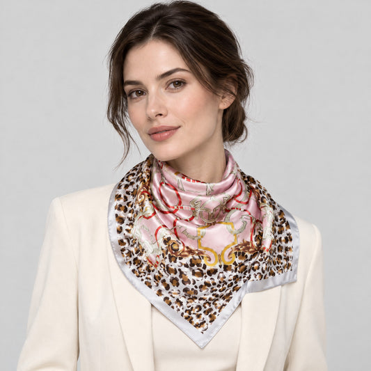 Leopard Chain Mulberry Silk Square Scarf – 43 x 43 in