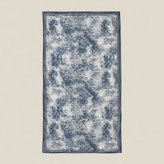 Gray Blue Trees mulberry silk scarf