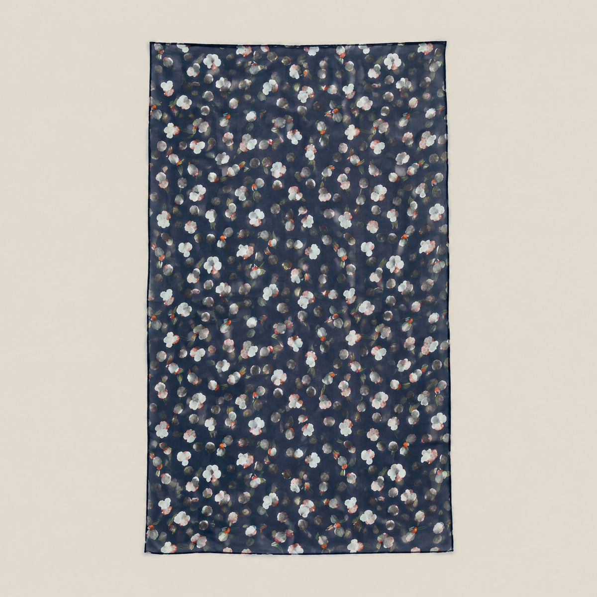 Navy small floral mulberry silk scarf