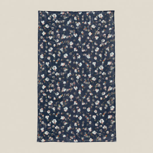 Navy small floral mulberry silk scarf