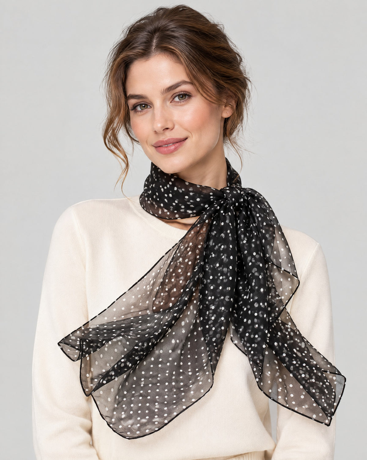Dot Print Mulberry Silk Long Scarf – 16.5 x 63 in