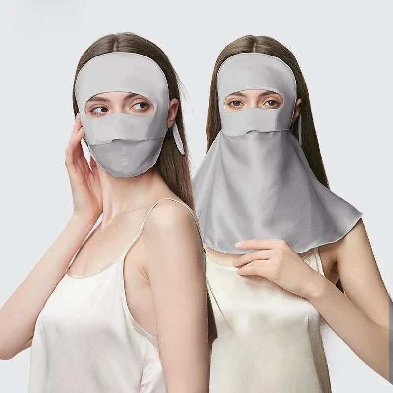 Double-Layer 100% Mulberry Silk Sun Protection Face Mask & Hood – Full Coverage