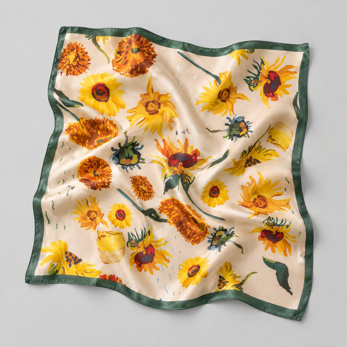 Graffiti Sunflower Mulberry Silk Square Scarf – 26 x 26 in