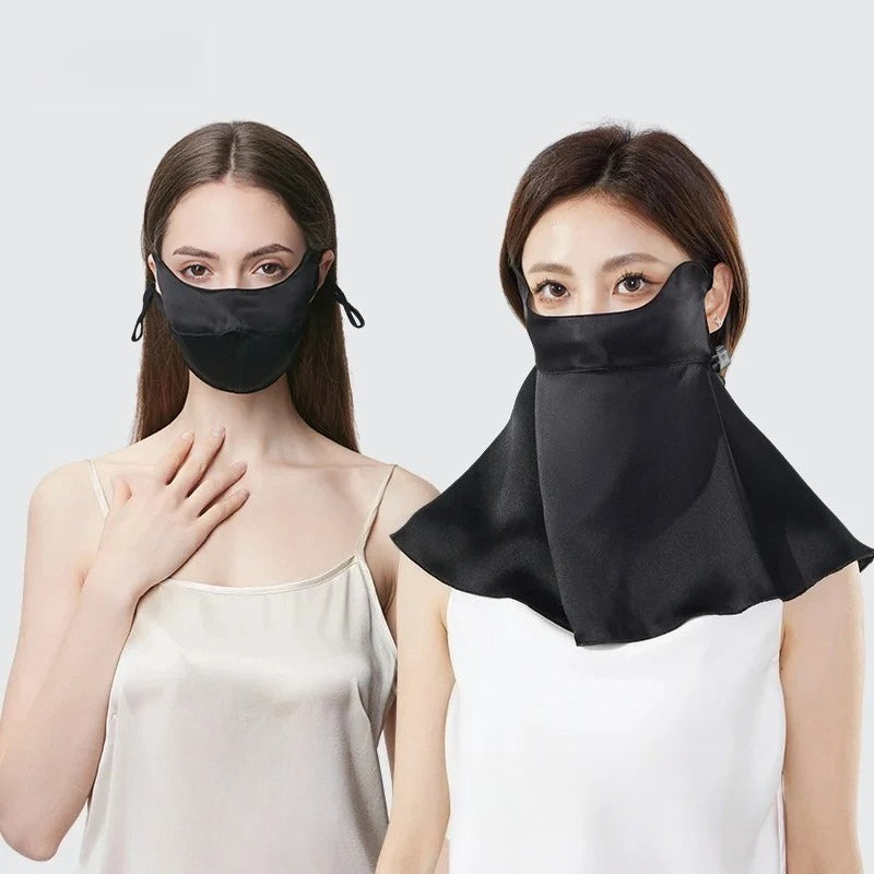 Double-Layer 100% Mulberry Silk Sun Protection Face Mask & Hood – Full Coverage