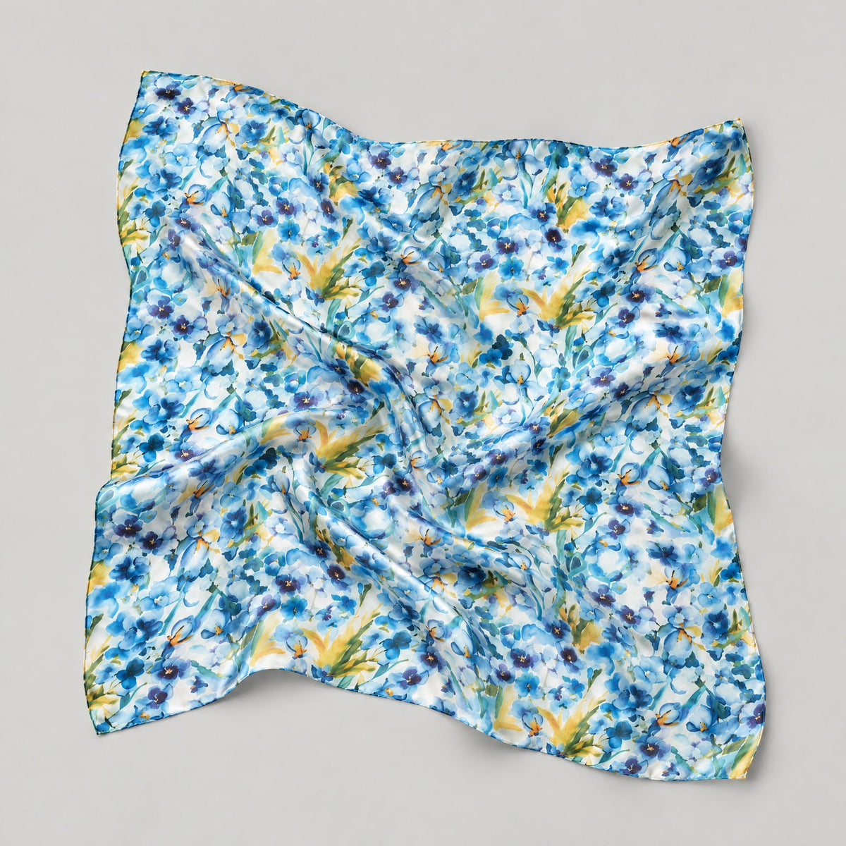 Blue Small Flowers Mulberry Silk Square Scarf – 34 x 34 in