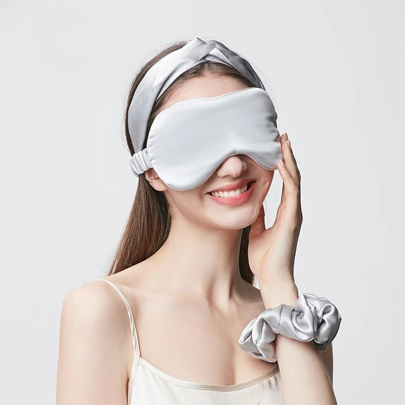 22 Momme 100% Mulberry Silk Sleep Set – Eye Mask, Headband & Scrunchie, Light-Blocking