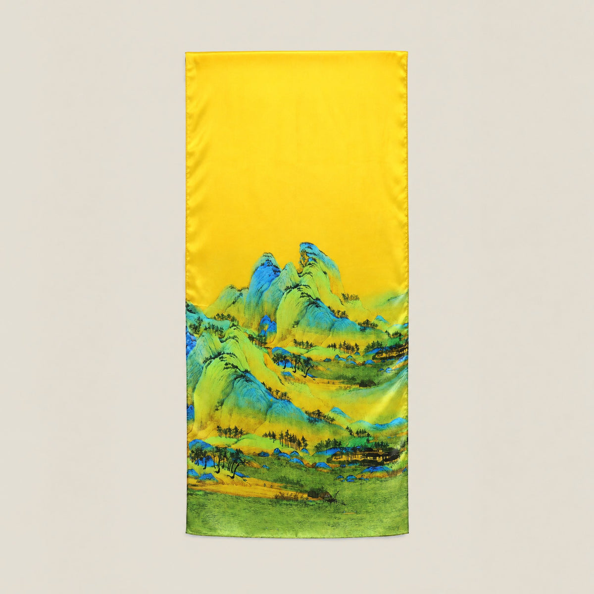 Layered green hills mulberry silk scarf