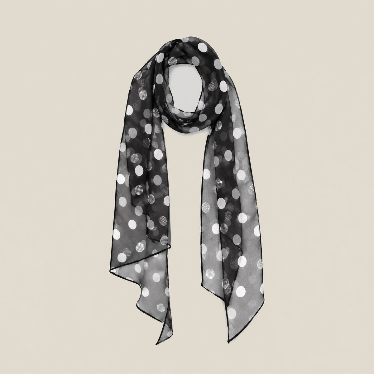 Black net dot mulberry silk scarf