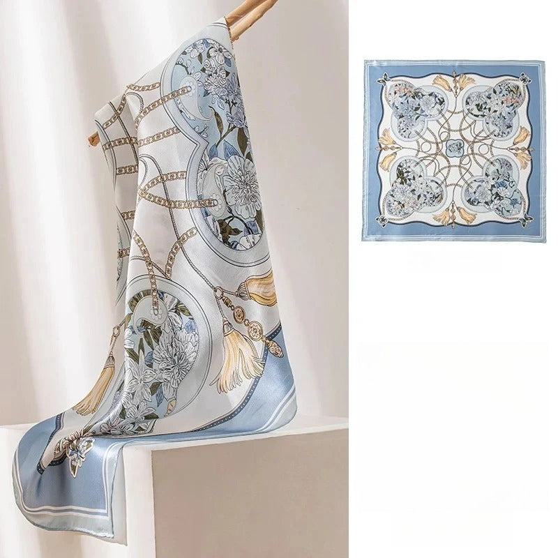 Square & Long 100% Mulberry Silk Scarf – Floral Print Lightweight Shawl, 34 x 34 in