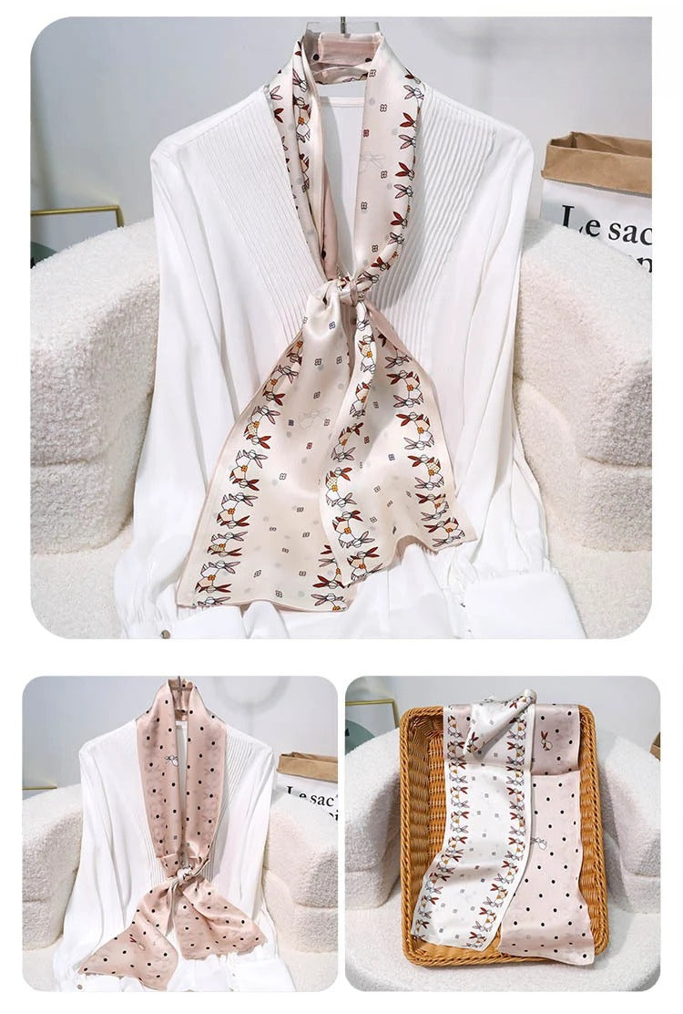 Slim 100% Mulberry Silk Scarf – Printed Lightweight Shawl, 6 x 59 in