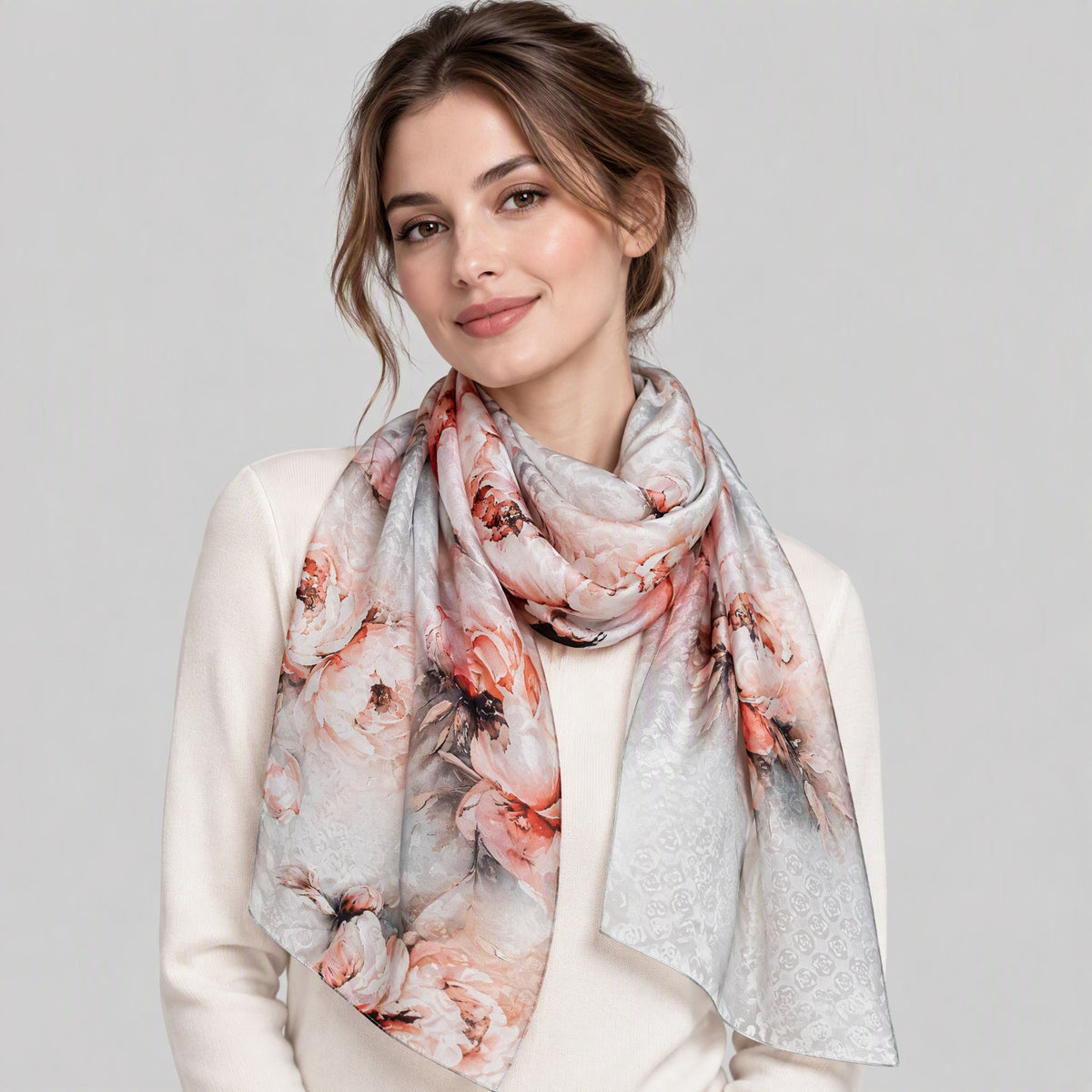 Watercolor Rose Mulberry Silk Long Scarf – 22 x 67 in