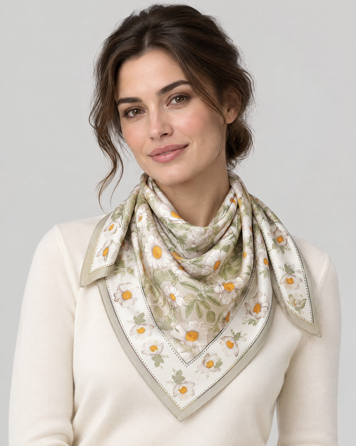 Border Daisy Mulberry Silk Square Scarf – 26 x 26 in