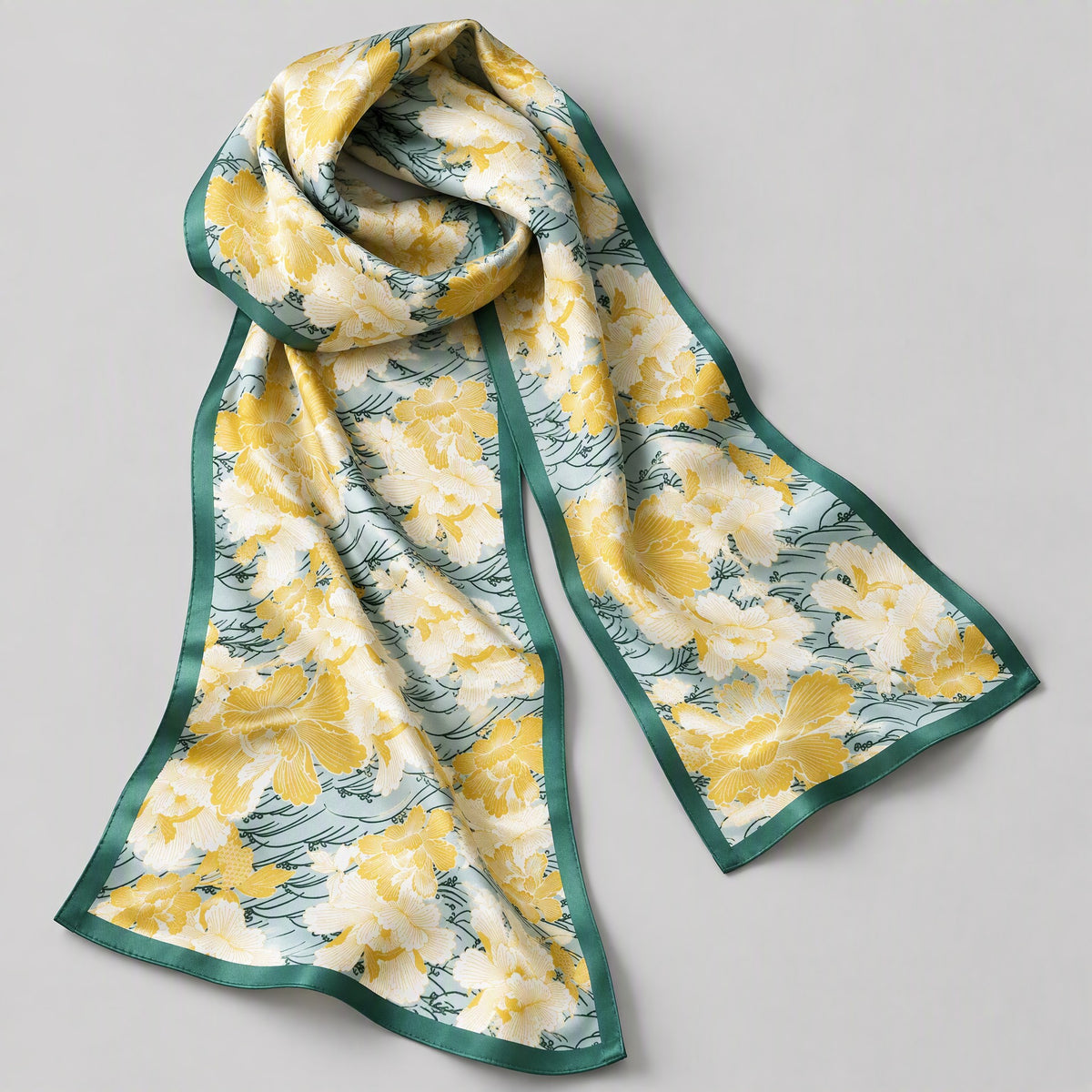 Calendula Letter Slim Mulberry Silk Scarf – 6 x 59 in