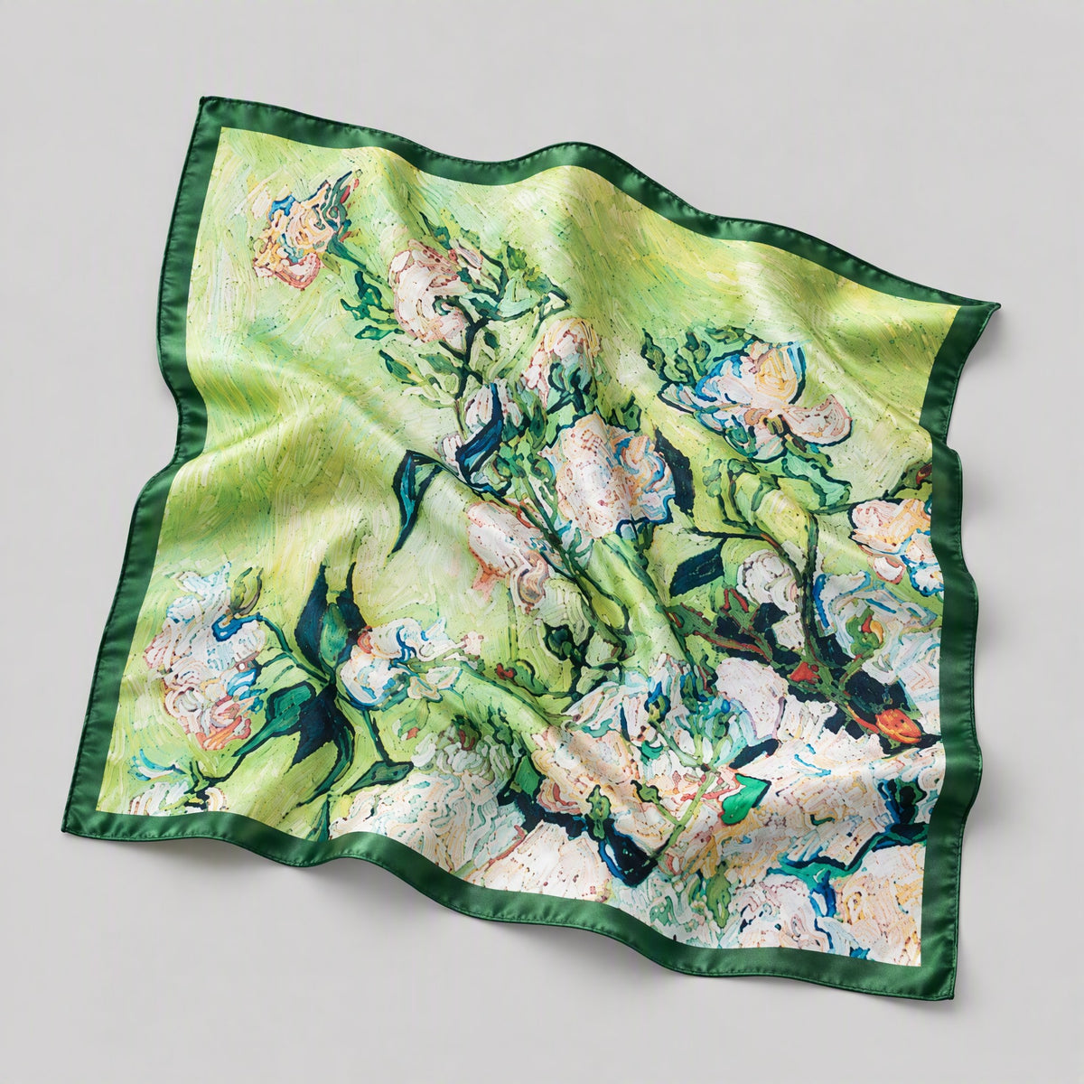 Oil Painting Thorn Rose Mulberry Silk Square Scarf – 21 x 21 in