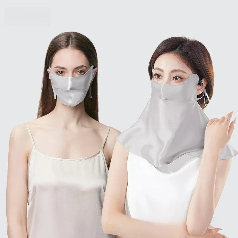 Double-Layer 100% Mulberry Silk Sun Protection Face Mask & Hood – Full Coverage
