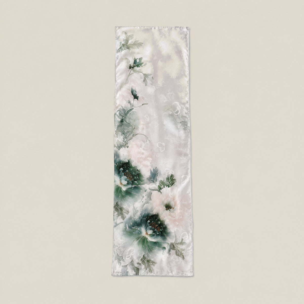 Ink Jade Blossoms jacquard mulberry silk scarf