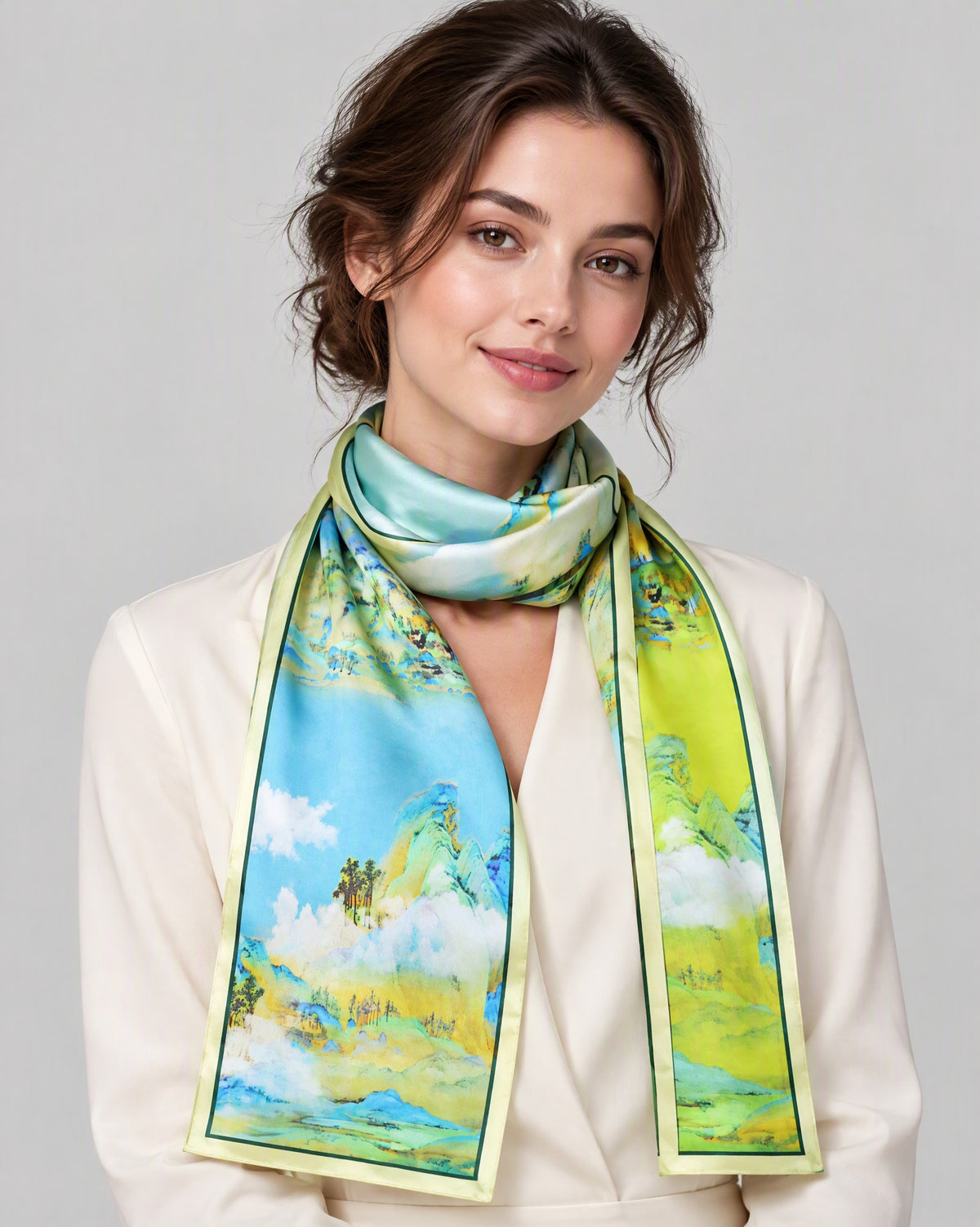 Cloud Peaks Slim Mulberry Silk Scarf – 6 x 59 in