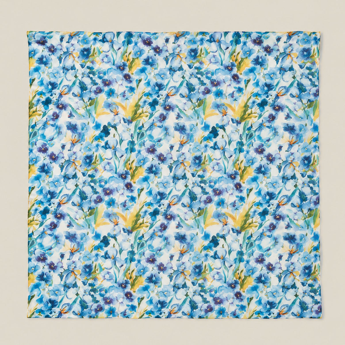Blue small flowers mulberry silk square scarf