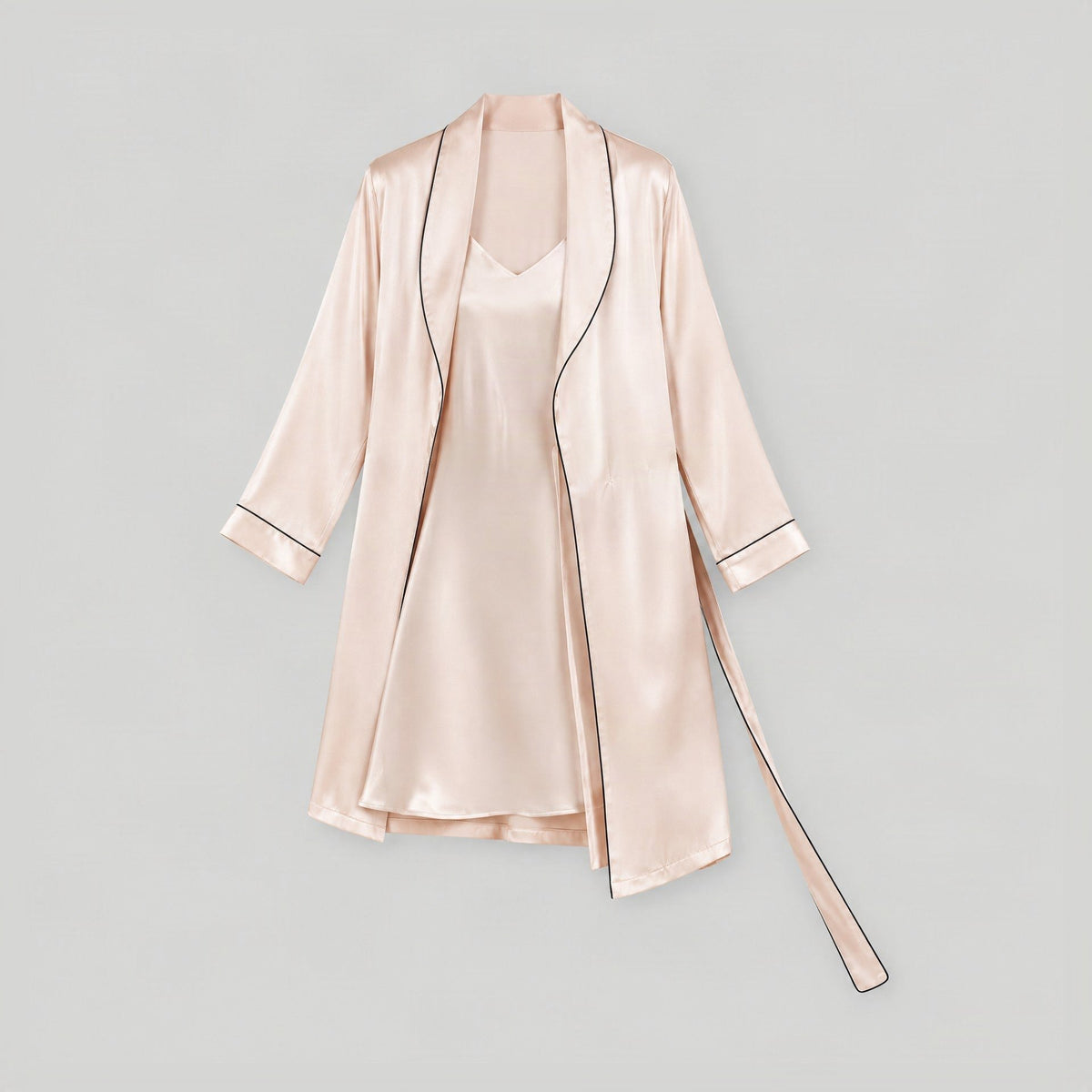 Apricot 19 Momme Classic 100% Mulberry Silk Robe & Camisole Set – Women's Sleepwear Loungewear