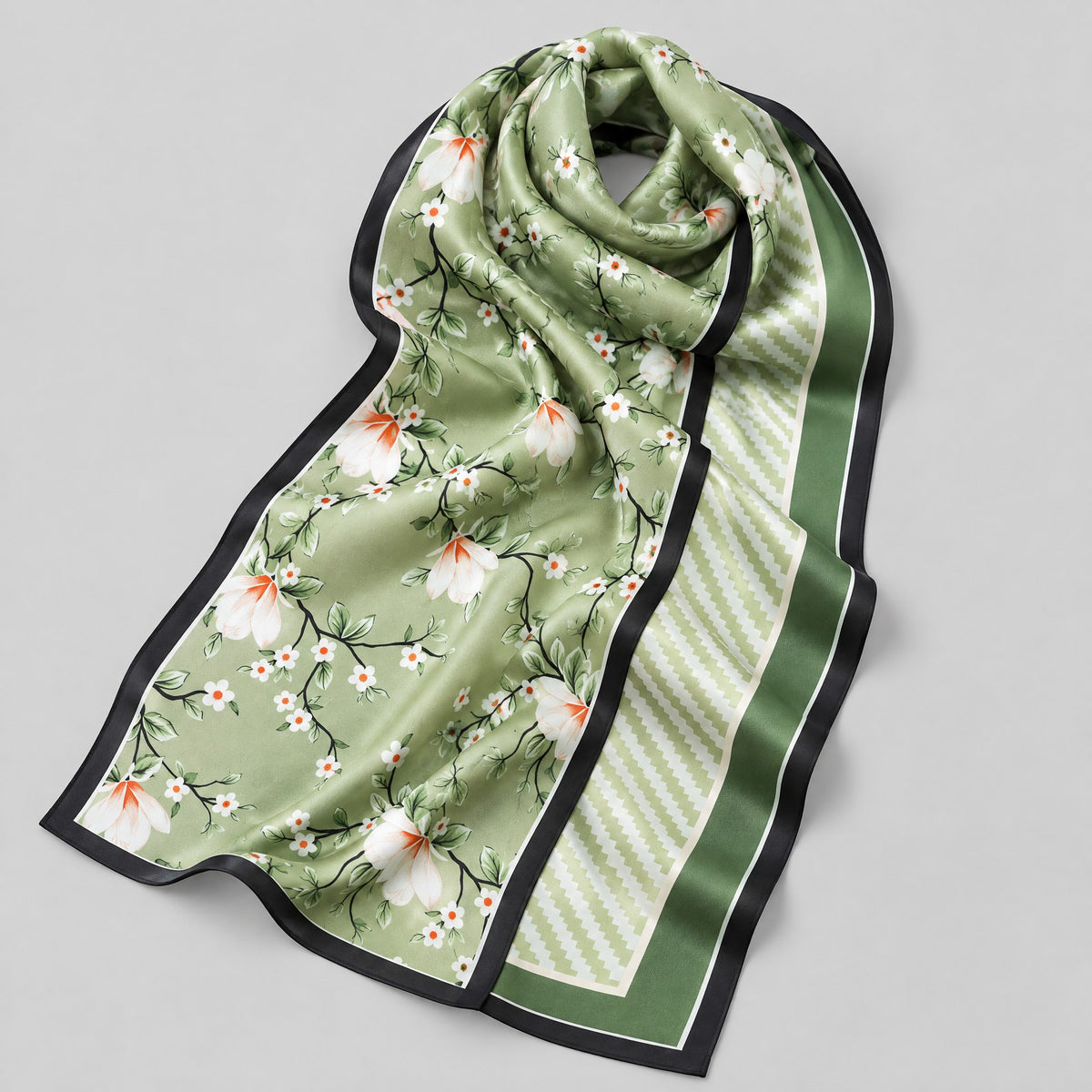 Spring Scenery Slim Mulberry Silk Scarf – 6 x 59 in
