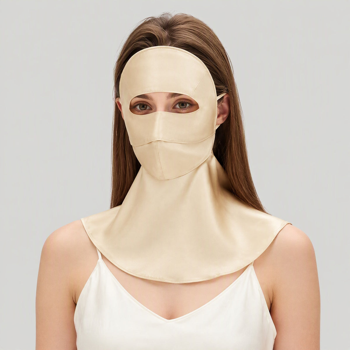Double-Layer Mulberry Silk Full-Face Sun Hood with Neck Guard